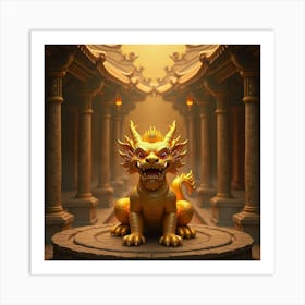 Golden Dragon Statue Glowing Softly In An Ancient Temple 1 Art Print