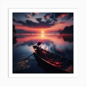 Lady In Rowing Boat Art Print