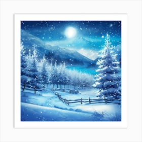 Winter Night With Bright Moon Art Print