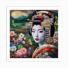 Geisha in the style of collage inspired Art Print