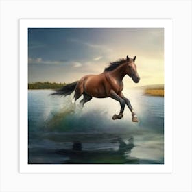 Horse Jumping Over Water Art Print