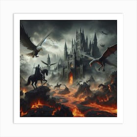 Eagles Flying Over Castle Art Print