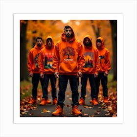 Group Of Men In Orange Hoodies Affiche