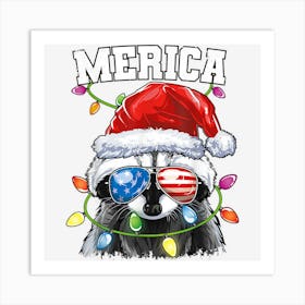 Merica Christmas Usa Flag Funny Santa Raccoon Christmas Tree Art Print