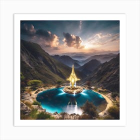 Golden Statue In The Mountains Art Print