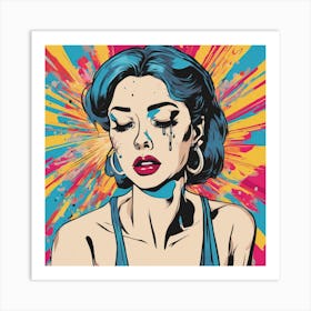 Pop Art Teary Woman Color Burst Art Print