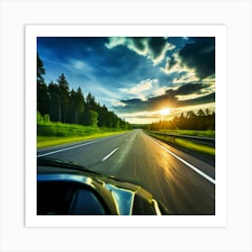 Sky Automobile Highway View Speed Traffic Transportation Mirror Travel Road Black Vehicle Art Print