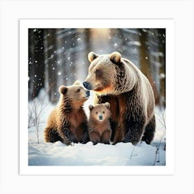 Firefly Heartwarming Winter Scene Of A Bear Family 84779 Art Print