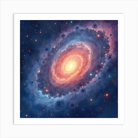 Watercolor Galaxy View With Swirling Cosmic Energy 1 Art Print