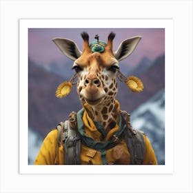 Close Up Portrait, Anthropomorphic Giraffe Mountaneer Wearing An Expedition Outfit, In The Himalayas Art Print