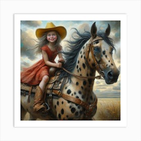 Little Cowgirl On Horseback 3 Art Print