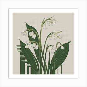 Lily of the Valley Modern-Retro White and Green Wild Flower 6 Art Print