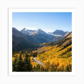 Alpine Landscape Bathed In The Warm Hues Of Autumn Vast Panoramic View Dominates The Scene Golden (3) Art Print