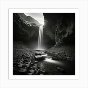 Waterfall In Black And White Art Print