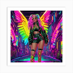Neon Girl With Wings 27 Art Print