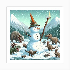 Dinosaur Snowman Art Print