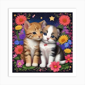 Two Kittens In Flowers5 Art Print