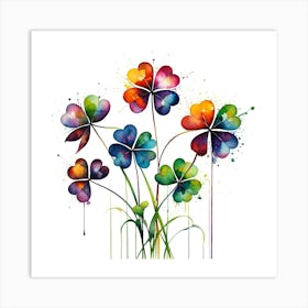 Clover Plant Silhouette Of A Clover Plant Created From Abstract Multi Colored Shapes White Ba(7) Art Print