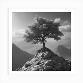 Lone Tree On Top Of A Mountain Art Print