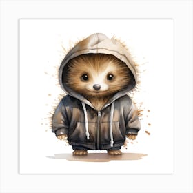 Watercolour Cartoon Porcupine In A Hoodie 2 Art Print