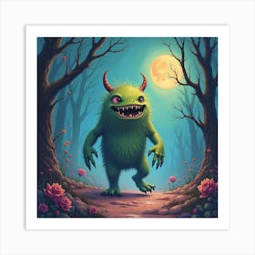 Monster In A Watercolor Dreamscape, Colorful And Eerie 1 Art Print