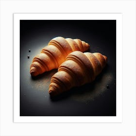 Croissants On A Black Background Art Print