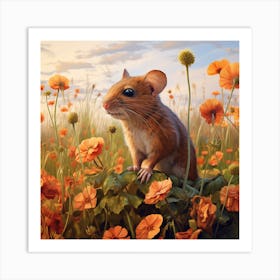 Mouse In Poppy Field Art Print