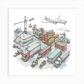 Illustration Of A Shipping Terminal Art Print