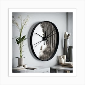 Black And White Clock Art Print