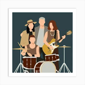 Three Musicians Collaborating In Minimalist Vector Design Art Print