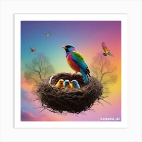 Colorful Birds In A Nest Art Print