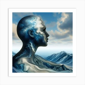 Man'S Head In The Mountains Art Print