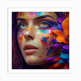 Colorful Girl With Flowers Art Print