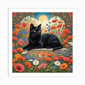 Cat In A Flower Garden Guardian Of The Garden (3) Art Print