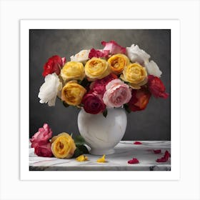 Shrub Roses in Ceramic Vase Art Print