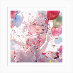 Anime Girl With Balloons Art Print