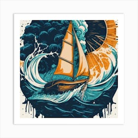 A sailing boat in the middle of the sea 3 Art Print