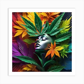 Abstract Of A Woman With Marijuana Leaves Art Print