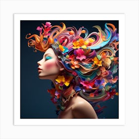 Colorful Woman With Flowers In Her Hair 2 Art Print