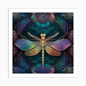 Dragonfly On A Blue Background Art Print