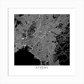 Athens Black And White Map Square Art Print