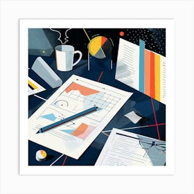 Illustration Of A Desk Art Print