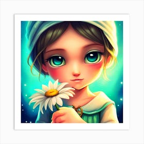 Daisy Girl with Hat Art Print