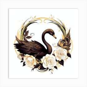 Swan With Roses Art Print