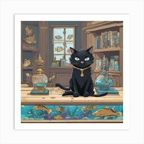 Black Cat In A Fish Tank Art Print