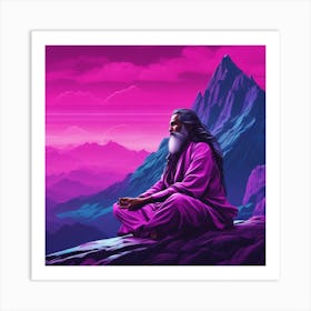 Spiritual Guru Sitting In Lotus Posture In Himalayan Mountains Art Print