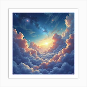 Watercolor Image Of Cosmic Wonders With Swirling Clouds 1 Art Print