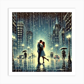 Kissing In The Rain.AI Art Print