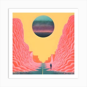 Risograph Style Surreal Scene, Vibrant Trippy Candy Colours 2 Art Print