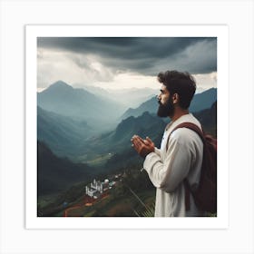 Man Praying In The Mountains Art Print